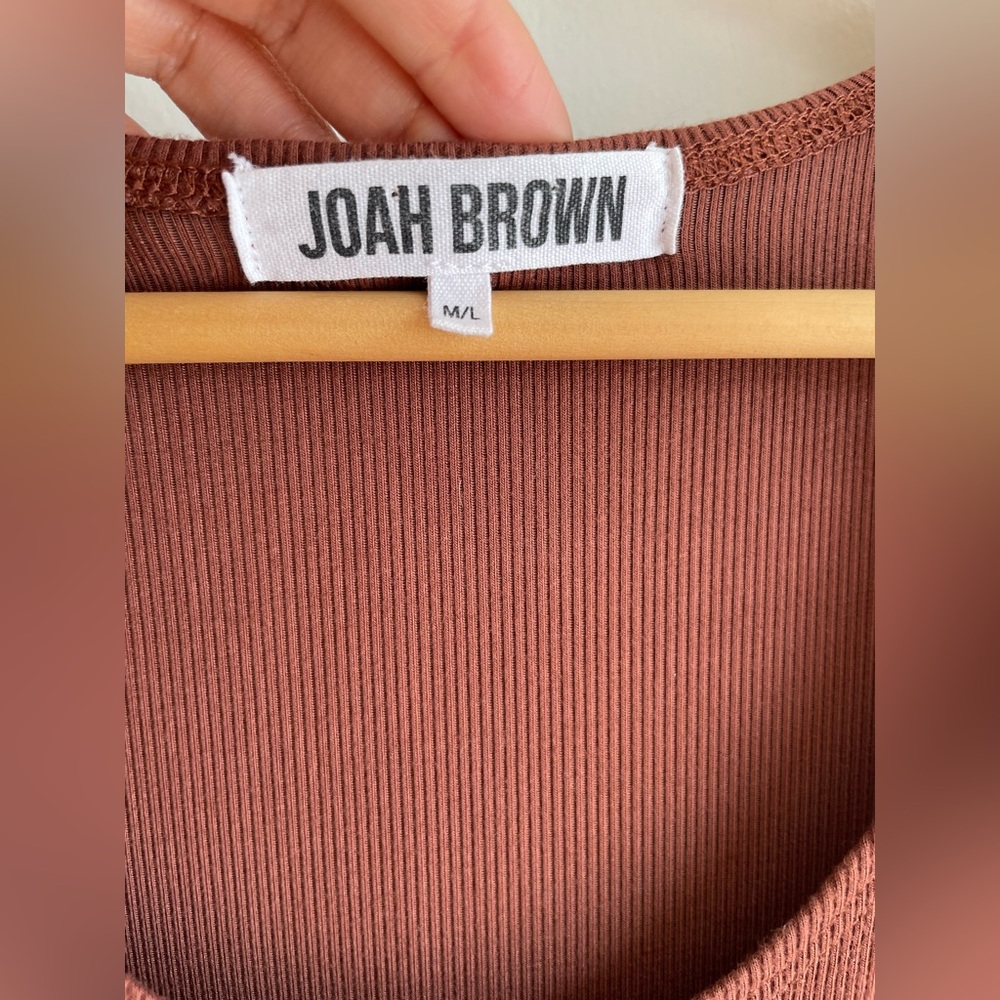 Joah Brown Classic Bodycon Maxi Dress Brown Flexrib Size M/L Minimalist Basics - Picture 3 of 6